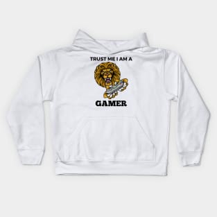 Trust Me I Am A Gamer - Lion With Gamepad And Black Text Kids Hoodie
